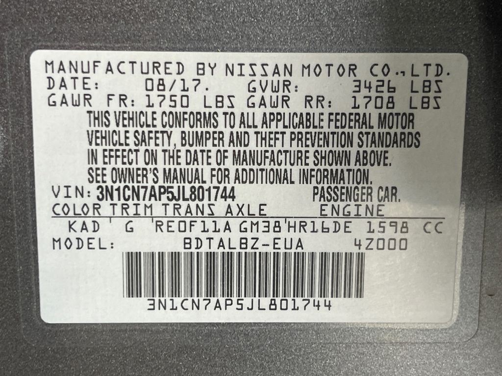 2018 Nissan Versa 1.6 SV